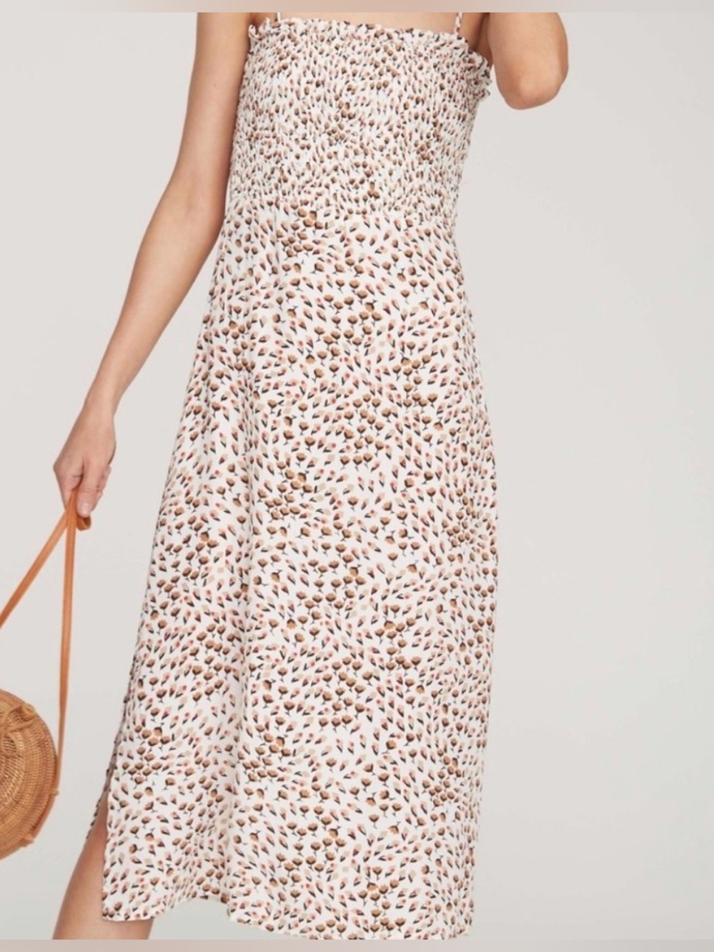 Faithfull The Brand Solange Midi Dress Cream Floral Smocked Bodice Size Lđ¤ - Picture 6 of 15